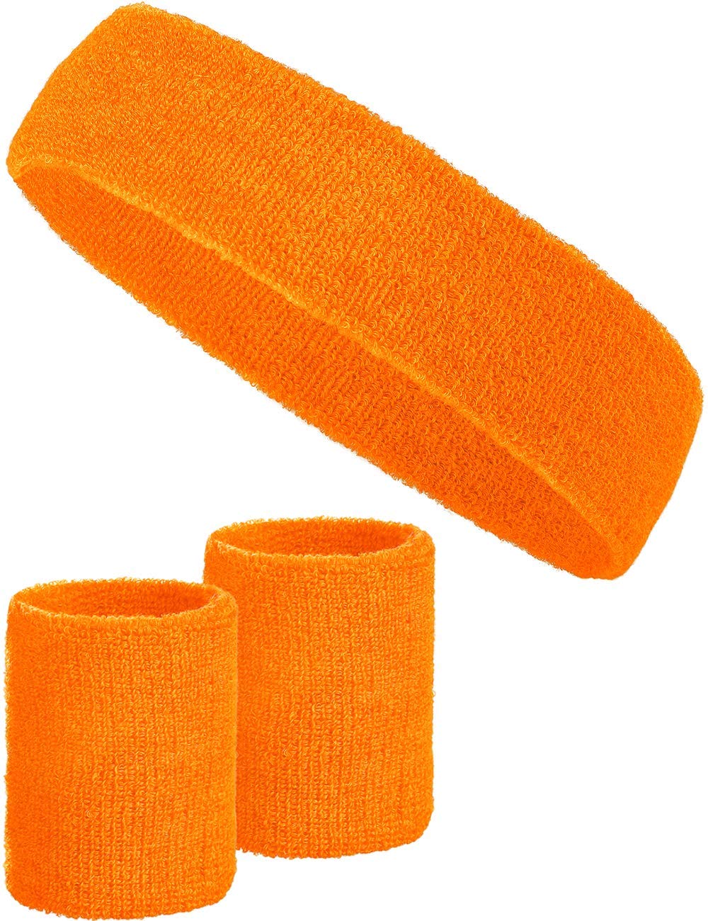 3-piece sweatband set with 2x sweatbands for wrists + 1x headband for women & men (orange)