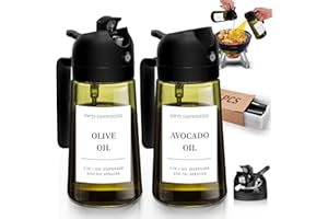 Oil Dispenser Bottle,Oil Sprayer for Cooking 2pcs,2 in 1 Olive Dispenser -16oz Dark Green Glass Spray Bottle(Light Blockage),