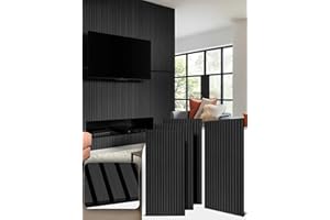 Mollywell Wood Panels for Wall, Time-Saving Installation, Versatile Wood Slat Wall Decor, Enhanced Acoustic & Sound Proof Fluted Design for Home & Office, 4 Pcs Black Oak, 47.2x23.6 Inch