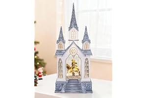 SINOFAYAR Large Christmas Church Nativity Snow Globe Light up Snowglobe with Music, 9.84" White Christmas Snow Globes for Kids Adults, 6H Timer & Dual Power, Angle Snowglobes Christmas Decorations Indoor