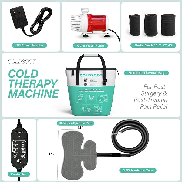 COLDSOOT COLD THERAPY MACHINE FOR SHOULDER WITH PROGRAMMABLE TIMER, PORTABLE ICE MACHINE FOR SHOULDER AFTER SURGERY, LIGHTWEIGHT REPLACEMENT RECOVERY SYSTEM, CRYOTHERAPY PAIN RELIEF W/COMPRESSION PAD