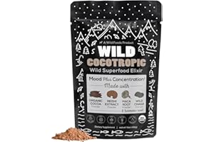 WILD FOODS Organic Cocotropic Mushroom Hot Cocoa - Mushroom Coffee Alternative | Sugar Free Hot Chocolate | Organic Cocoa Powder, Reishi Mushrooms, Chaga, Maca Root, Turmeric | Delicious Sustained Focus, Energy & Mood Without Jitters | 16oz