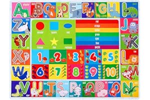 IMIKEYA Kids Educational Rug Playtime Collection ABC, Numbers and Shapes Learning Carpet Kids Play Rug Mat Playmat for Playroom Bedroom, 55.1 x 43.3 inch