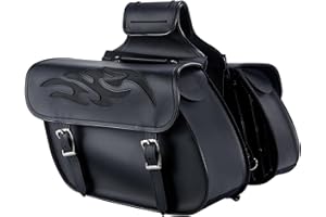 Dream Apparel Faux Leather Motorcycle Saddle Bags Throw Over Saddlebags, PVC Motorcycle Side Bags for Honda Shadow Sportster Softail Dyna V-star (Black)