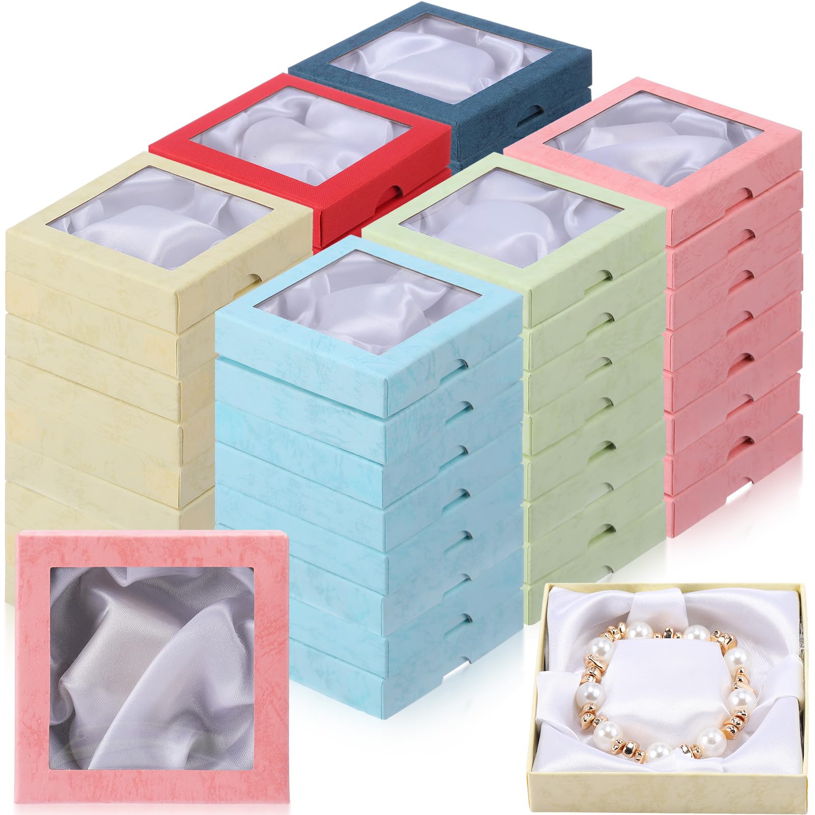 Photo 1 of Yeaqee 96 Pcs Jewelry Gift Box 3.5in Square Cardboard Bracelet Boxes with Clear Lids Small Necklace Gift Boxes Jewelry Packaging Boxes Bulk for Wedding Christmas Party Favors