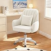 WXJHL Swivel Vanity Chair with Cushion, Rolling Office Desk Chair, Cream | Soft Velvet, Mid Back, Height Adjustable, 360&deg; Swivel, Smooth Wheels, Accent Chair for Home Office, Bedroom, Living Room