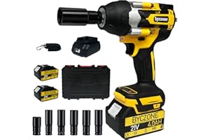 byczone 1000N.m(740Ft-lbs) Cordless Impact Wrench, 1/2 Inch High Torque Brushless 21V Impact Gun w/ 2 x 4.0Ah Battery & Fast Charger & 6 Sockets, Pistola De Impacto for Home Car Tires Truck Mower