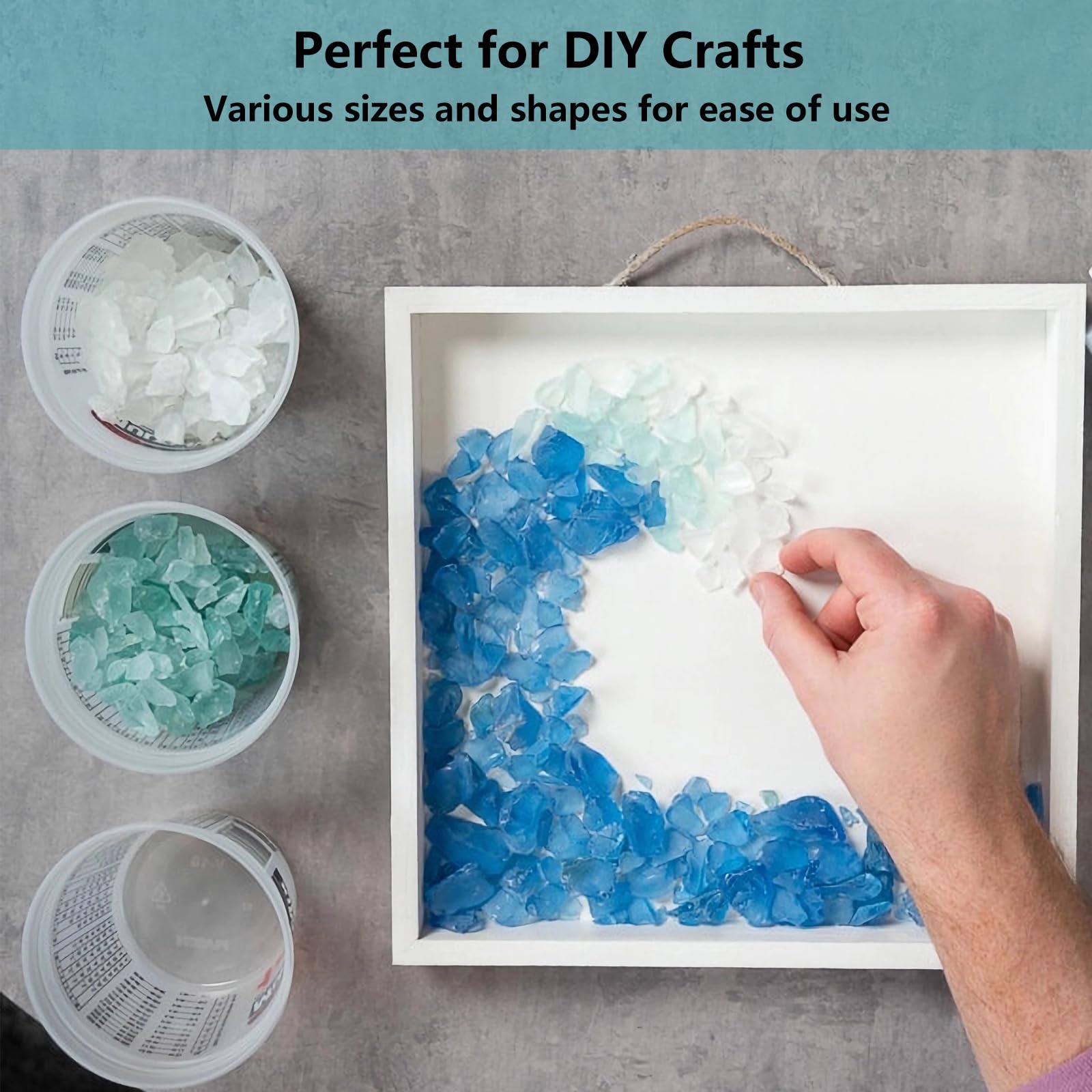 Sea Glass for Crafts - 14oz Frosted Seaglass Pieces - Vase Filler and Aquarium Ornament, DIY Craft Supplies for Art, Beach Weddings, and Home Decor (Blue, Aqua Green, White)