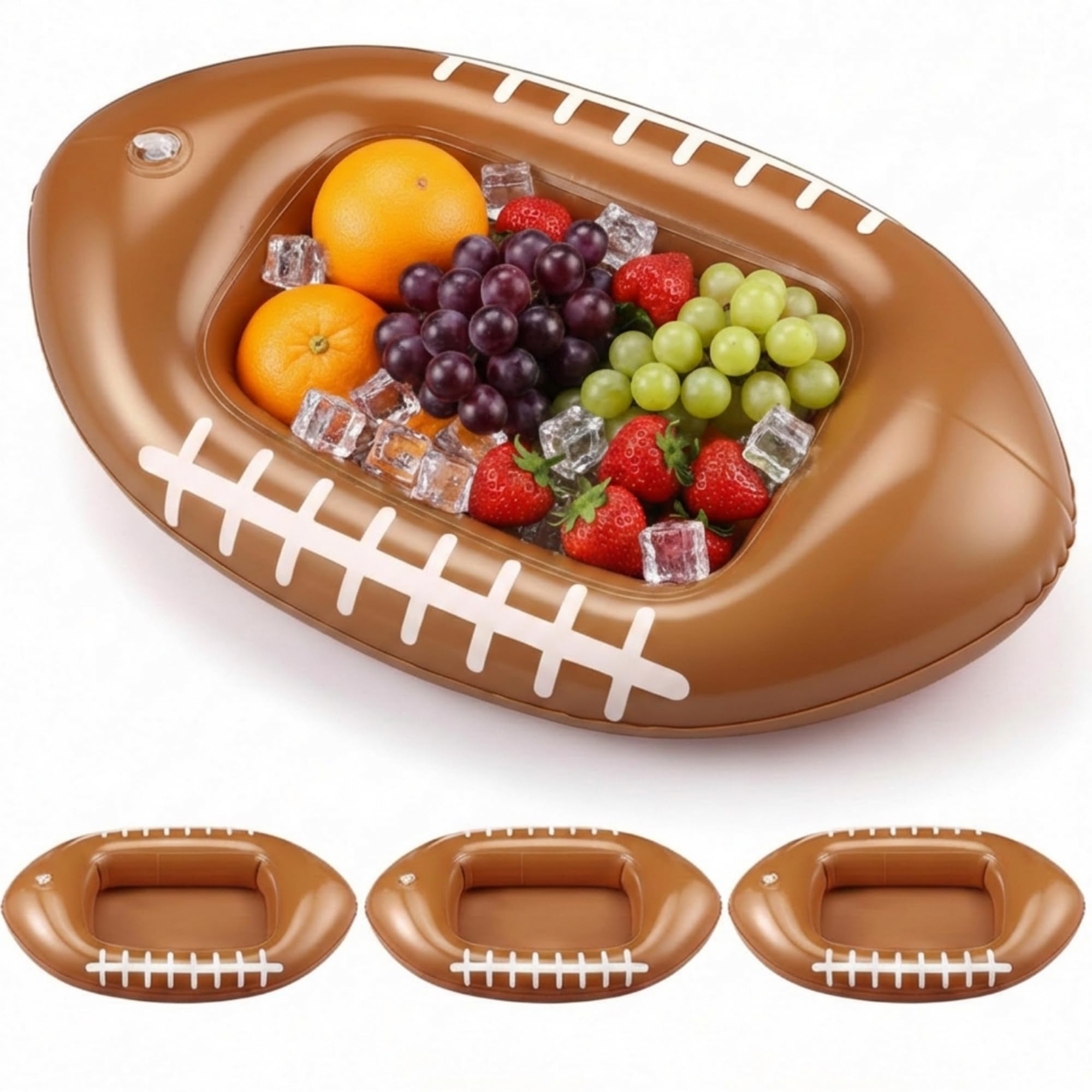 Photo 1 of Remerry 4 Pack Inflatable Football Beverage Cooler 8.5'' Football Party Serving Bar Ice Buffet Food Drink Containers Cooling Serving Trays for Sports Summer Party BBQ Picnic Pool Supplies Decorations