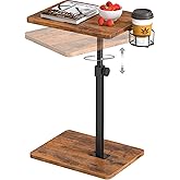 Giikin TV Tray Table, 360&deg; Swivel Height Adjustable TV Trays for Eating on Couch,Sofa Armrest Side Table for Small Spaces Sofa Bed Dinner, Rustic Brown