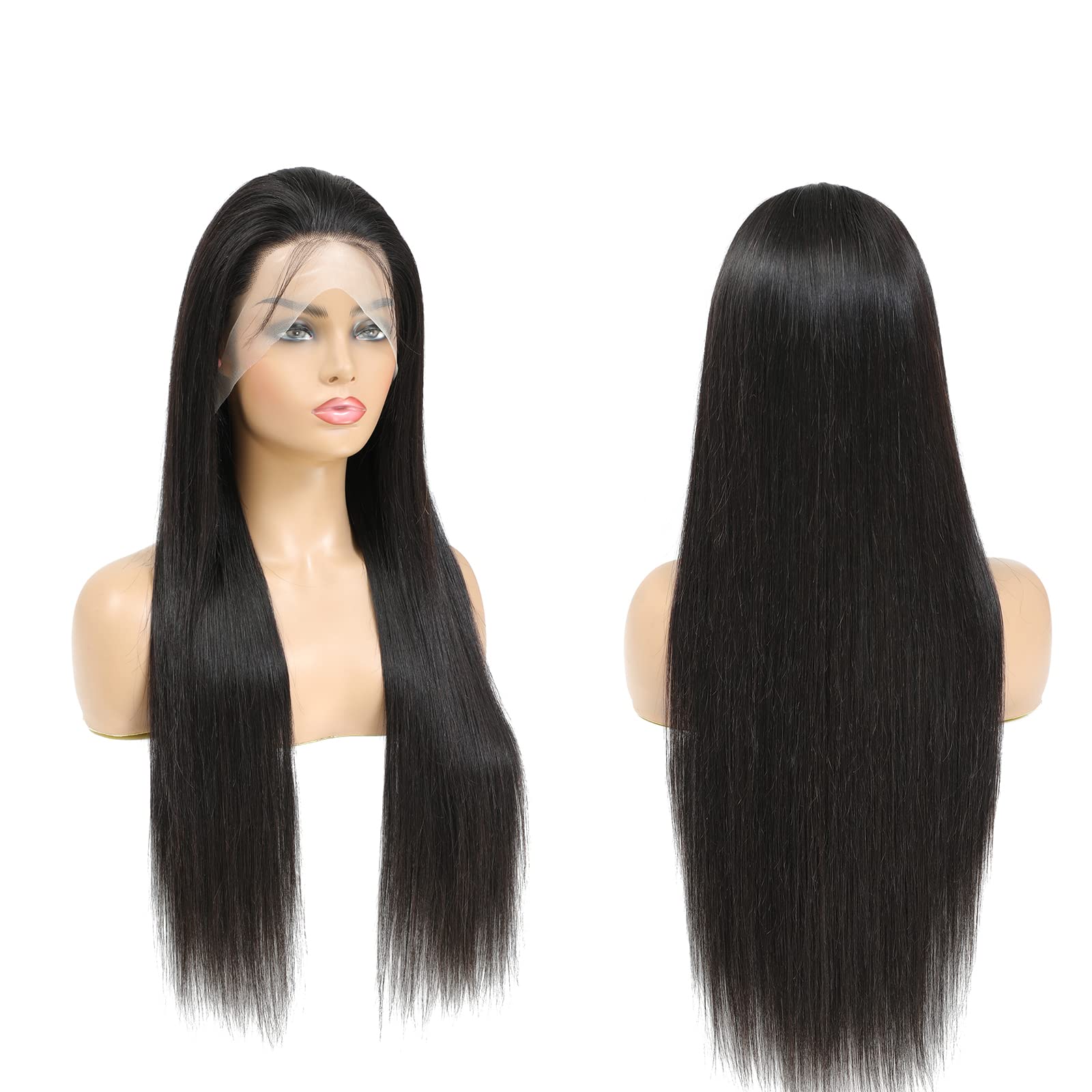 bunGiol Straight HD Transparent Lace Front Wigs Human Hair 13x4 for Black Women Glueless Brazilian Virgin Frontal Hairline 180% Density Pre Plucked with Baby Hair Black 24 inches
