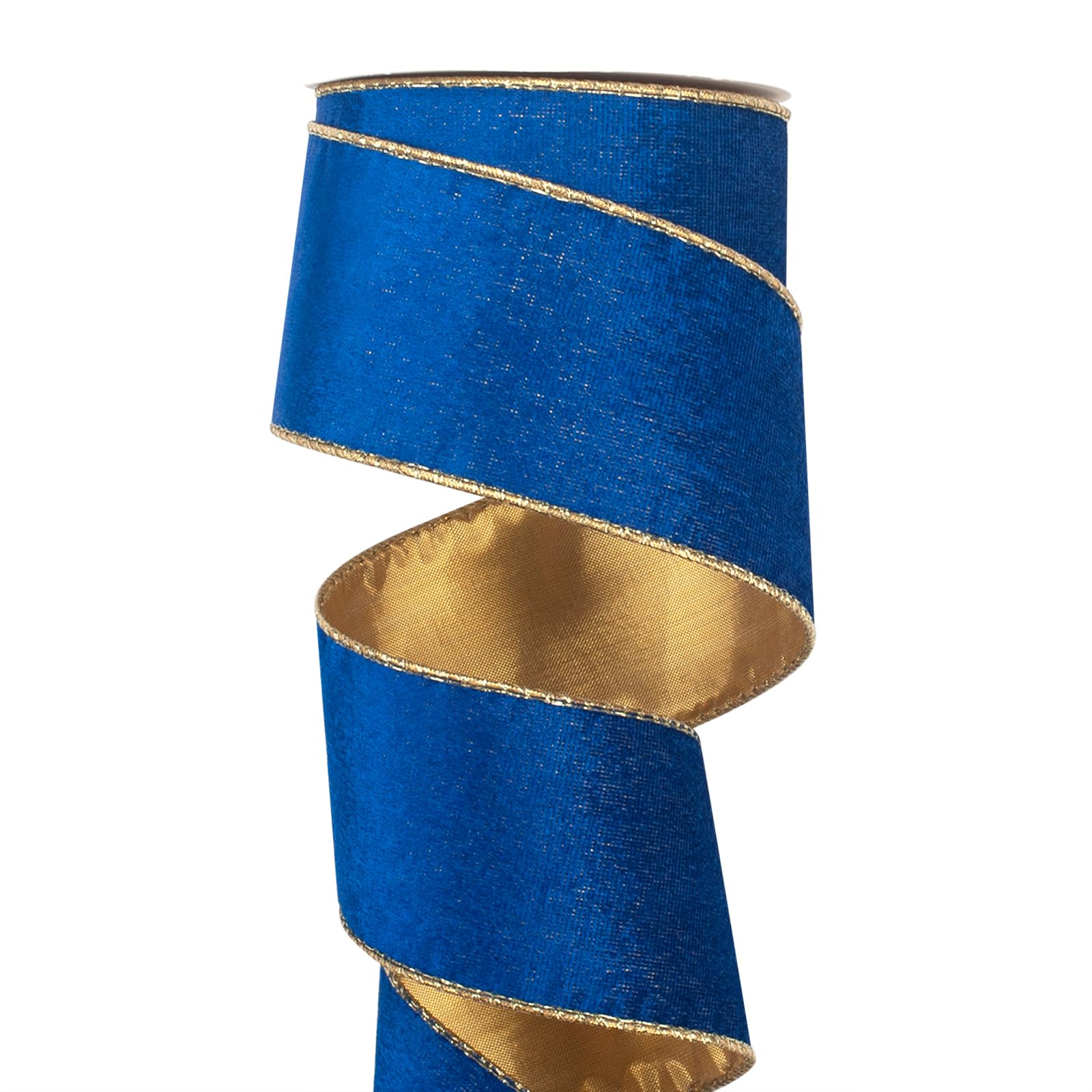 Photo 1 of *2 pack* Blue Wired Velvet Ribbon for Christmas Tree, Christmas Ribbon Wired 2.5 inch Wide, 10 Yards Blue and Gold Ribbon for Gift Wrapping, Wreaths, Crafts, Topper Bow, Home Decor, Wedding Garland