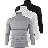 Riyiper 3 Pack Men's Turtleneck Shirts Thermal Basic Knitted Long Sleeve Casual Slim Fit Winter Pullover Tops