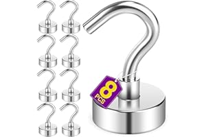 Niuknow Magnetic Hooks for Cruise Cabins, 25 LB Neodymium Magnet Hooks, Strong Magnets with Hooks for Curtain, Towel, Grill, Locker, Cruise Magnetic Hooks, Mug Holders for Fridge, 8 Pack, Silver