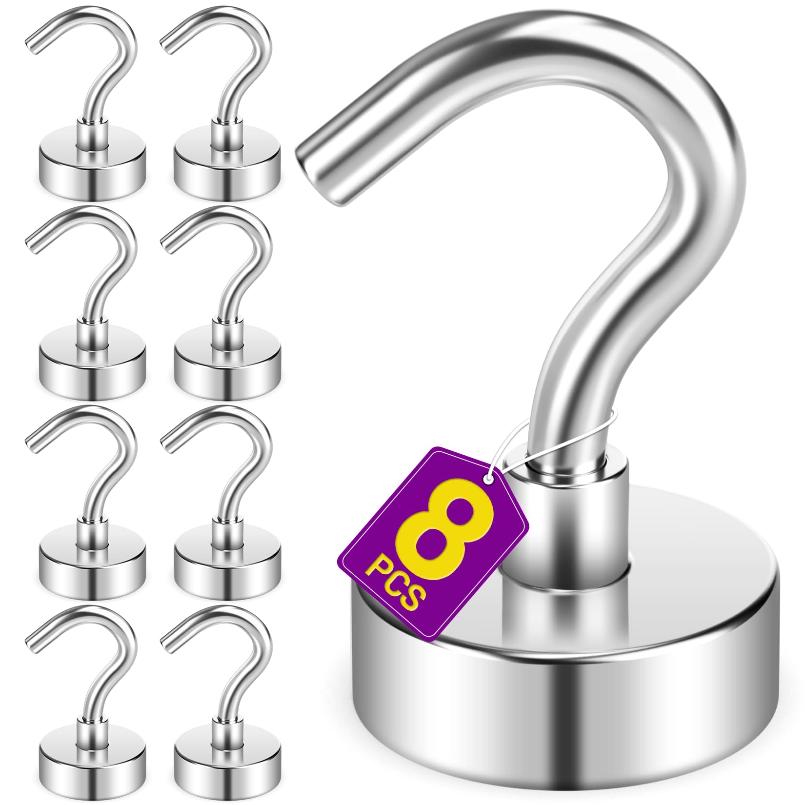 Photo 1 of Niuknow Magnetic Hooks for Cruise Cabins, 25 LB Neodymium Magnet Hooks, Strong Magnets with Hooks for Curtain, Towel, Grill, Locker, Cruise Magnetic Hooks, Mug Holders for Fridge, 8 Pack, Silver