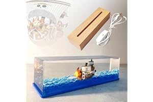 LAUPVXA Unsinkable Boat Pirate Ship, Housand Sunny Fluid Drift Bottle, Ship in a Bottle Cruise Ship Model Toy, Suitable, for Car Decor, Home Showcase Desktop Ornaments-Rectangle+Light Base