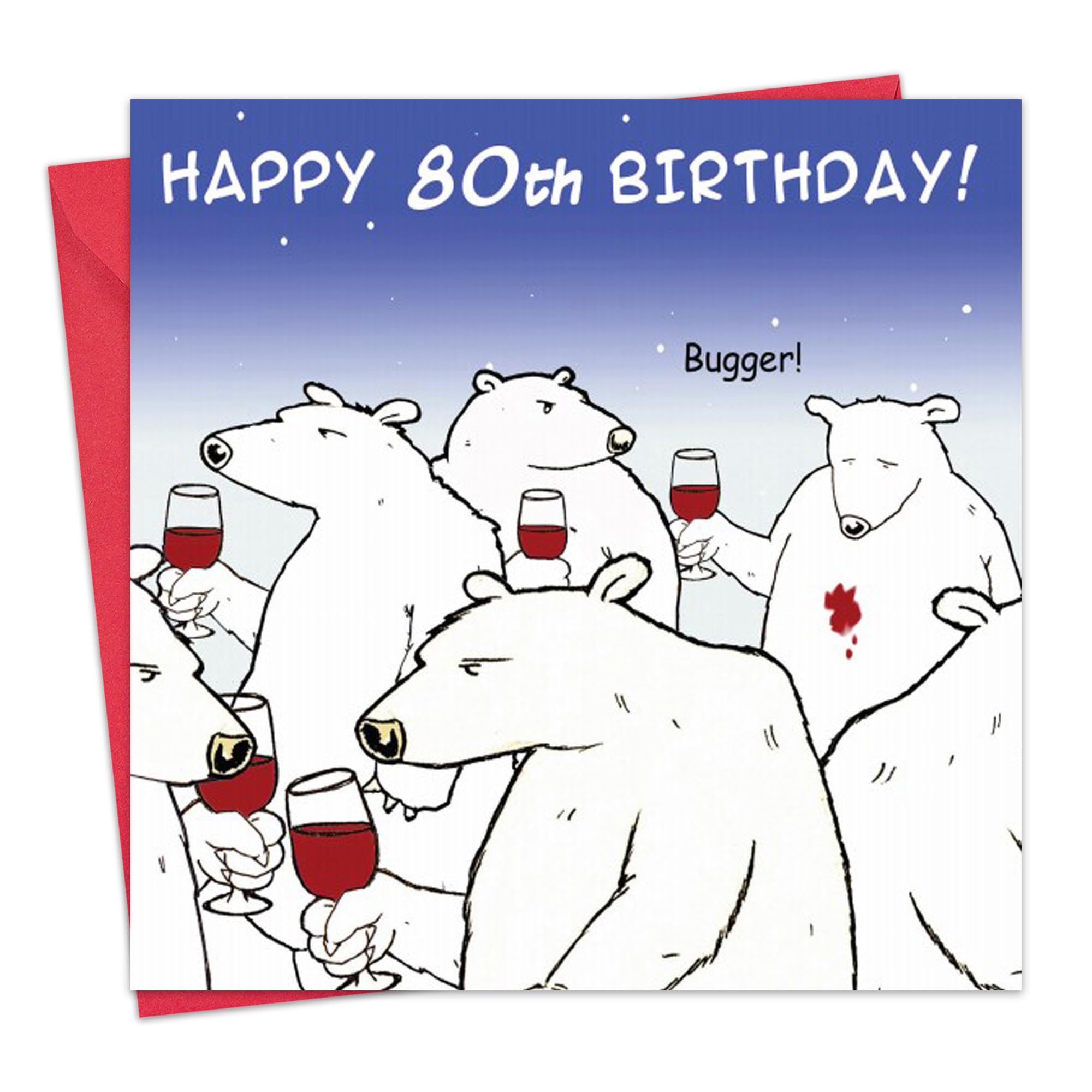 Twizler Funny 80th Birthday Card with Polar Bear and Wine - Humour Age 80 Year Old Happy Birthday Card