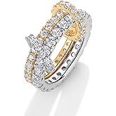 PAVOI 14K Gold Plated Interlocking Ring for Women - Chunky Connected Bands Interlock Stackable Rings for Women - Trendy Cubic Zirconia Two Tone Interlocked Multi-Band Statement Jewelry