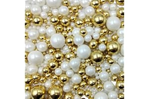 SENCHANTING Edible Pearl Sugar Sprinkles White Gold Candy Mixing Size Baking Edible Cake Decorations Cupcake Toppers Cookie Decorating Celebrations Wedding Valentines Easter Halloween Christmas Supplies 120g/ 4.23oz