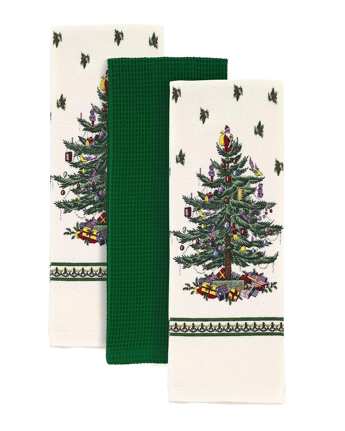 Spode Avanti Linens Christmas Tree, Cotton, Green, 3pc Kitchen Towels