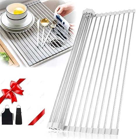 Kitcho Dish Drainer For Kitchen Sink 53 Cm X 25 Cm Draining Rack Larger Kitchen Dish Drain Racks Foldable Lightweight Stow Non Slip Mat Grey Amazon De Kuche Haushalt