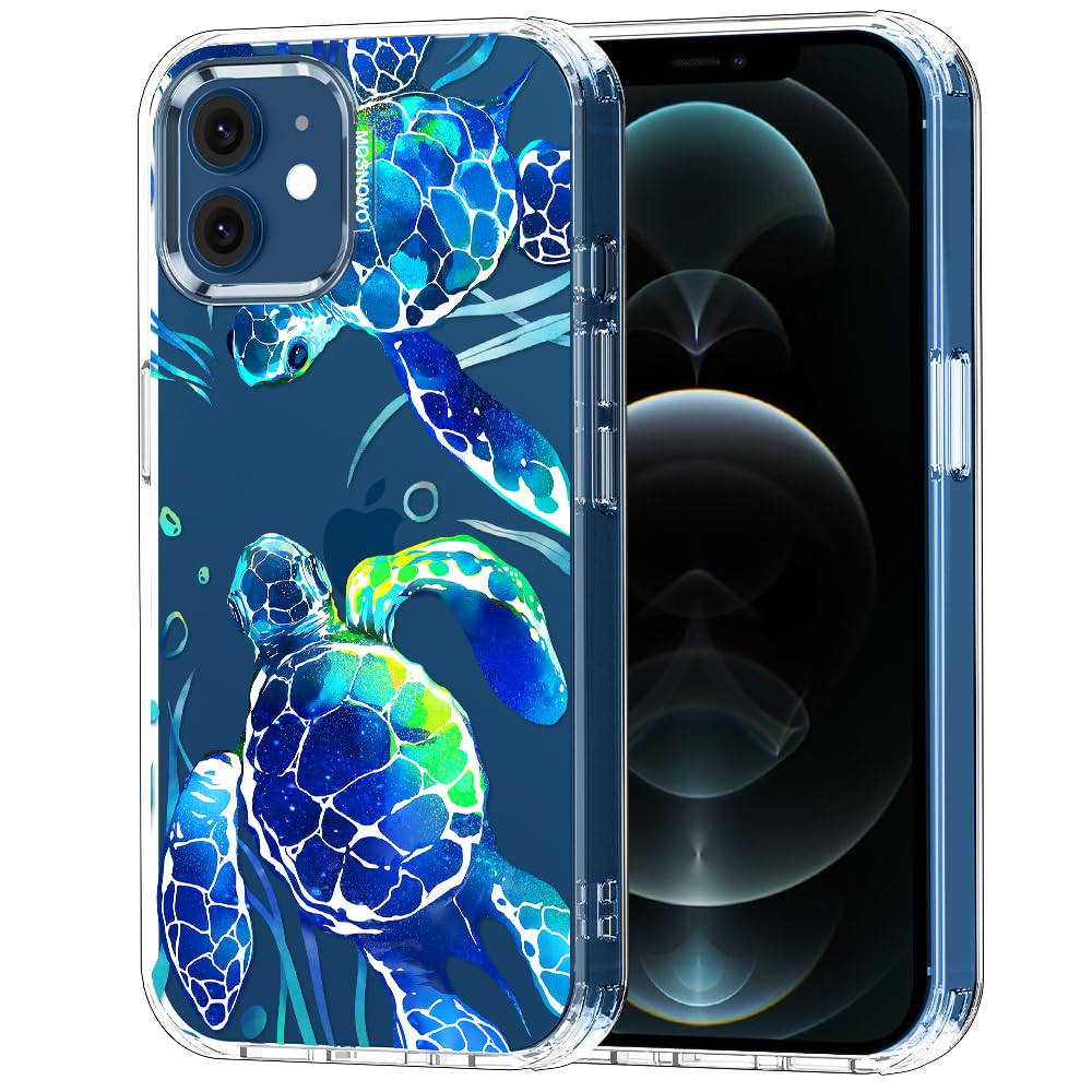 MOSNOVO Case for iPhone 12 & iPhone 12 Pro, [Buffertech 6.6ft Military-Grade Drop Protection] [Anti Peel Off Tech] Clear TPU Bumper Phone Case Cover Design - Sea Turtles — image 1