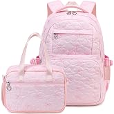 Joyfulife Bow Backpack for Girls Backpack with Lunch Box Kids Bookbags Preschool Kindergarten Primary Elementary School Bags Teens Travel Back Pack (Pink)