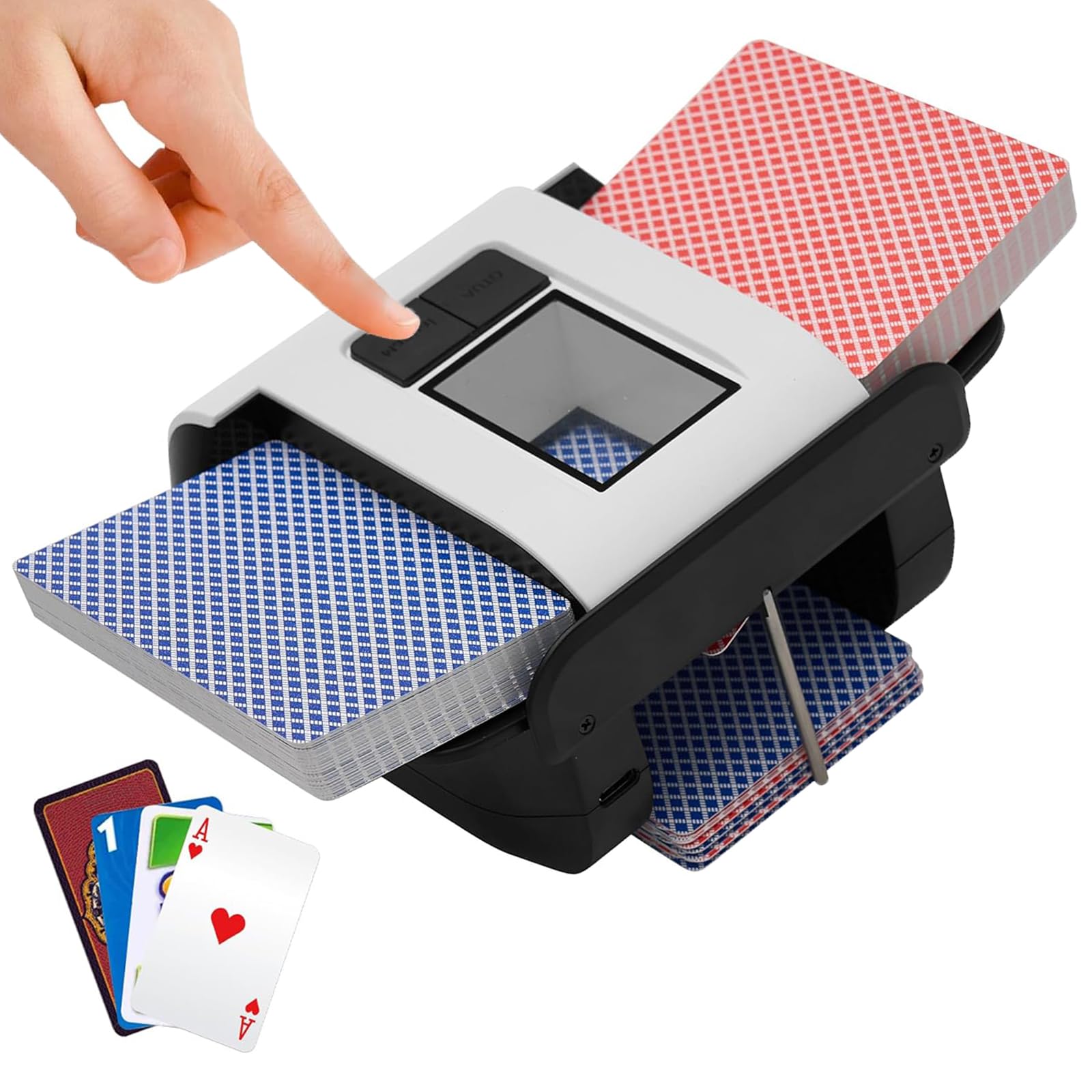Automatic Card Shuffler, 1-2 Decks, Manual and Auto Modes, Rechargeable 2000mAh Battery, Low Noise for Poker, UNO, Blackjack, Skip-Bo, Phase 10, Texas Hold'em, Belote