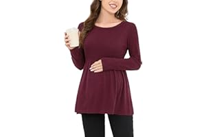 Ecavus Women's Maternity Ribbed Knit Shirts Long Sleeve Pregnancy Tops Comfy Stretchy Pregnant Blouses