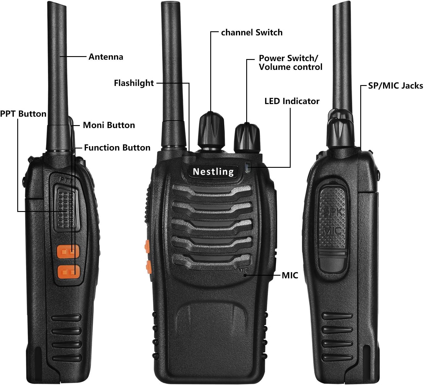 QITAO Walkie Talkies 88E 16CH Signal Band Two Way Radio Rechargeable Long Range Headset Headphone Built in LED Torch for Outdoor Camping Field Survival and Hiking - Image 3