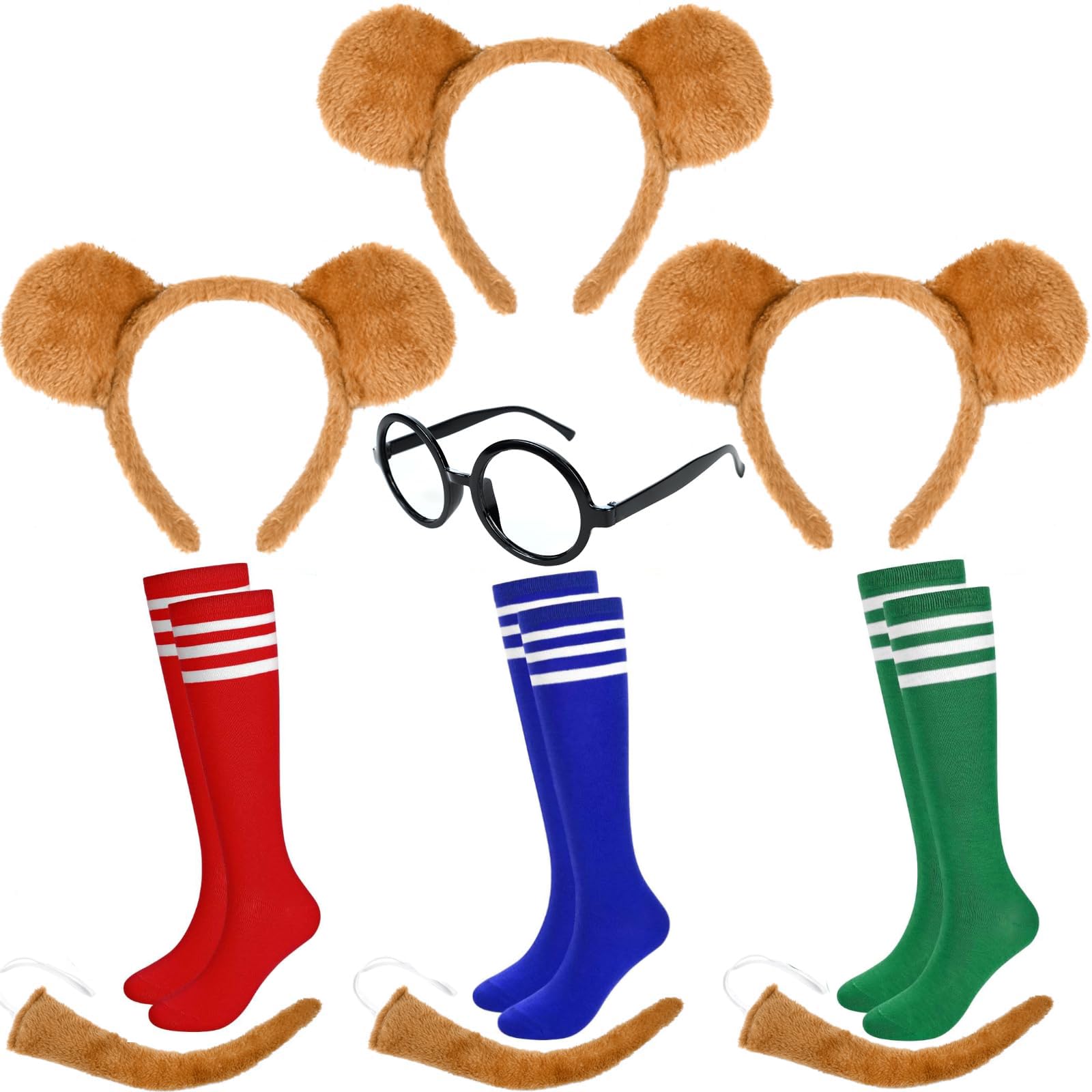 Photo 1 of 10 PCS Halloween Chipmunks Costumes Set Include Chipmunk Ears Headbands,Tails,Knee Socks and Glasses for Adults Halloween Party Cosplay Multicolor