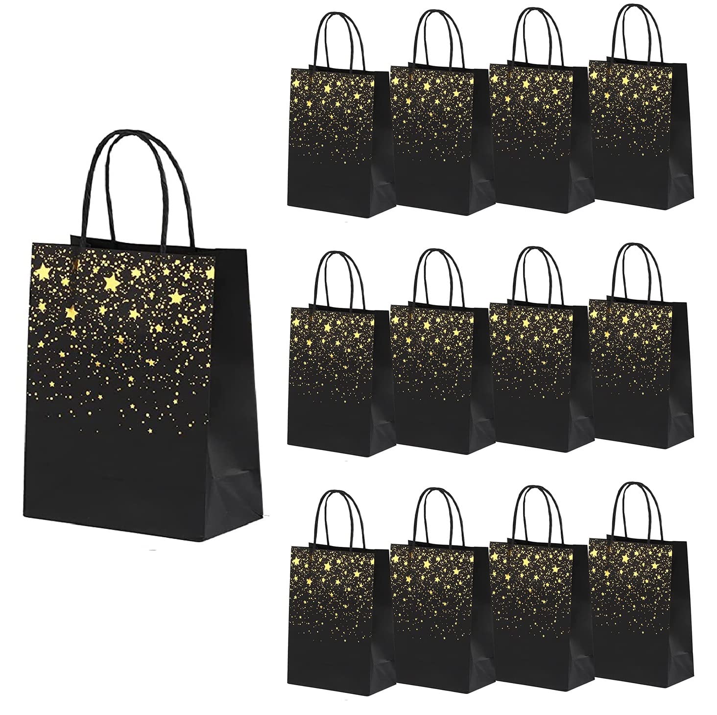 24 Pack Paper Party Bags,Kraft Paper Party Bags with Handles for Birthday,Business,Boutique,Wedding and Party Celebrations(Black Star)