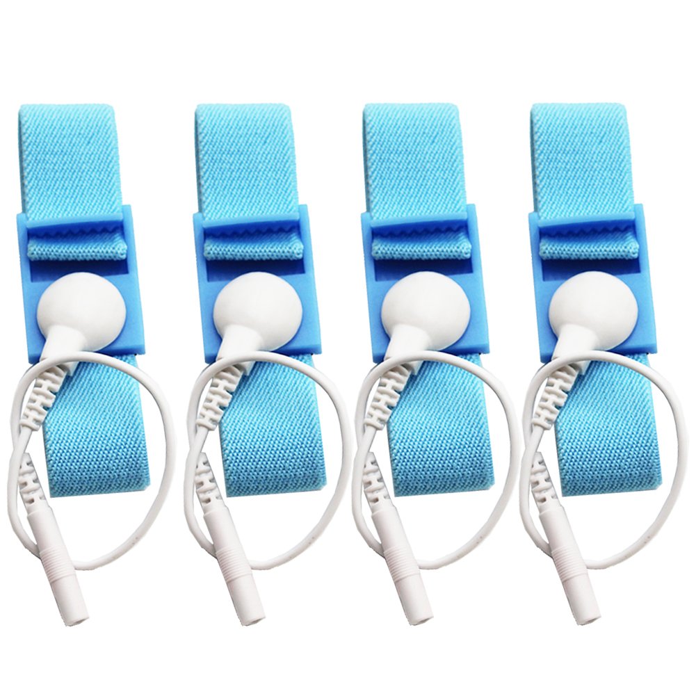 TCFAFAESTIM E-stim Adjustable Estim Wrist Strap Components 4pcs Blue Conductive Fiber Fabric Stim Loops 4pcs White Wires