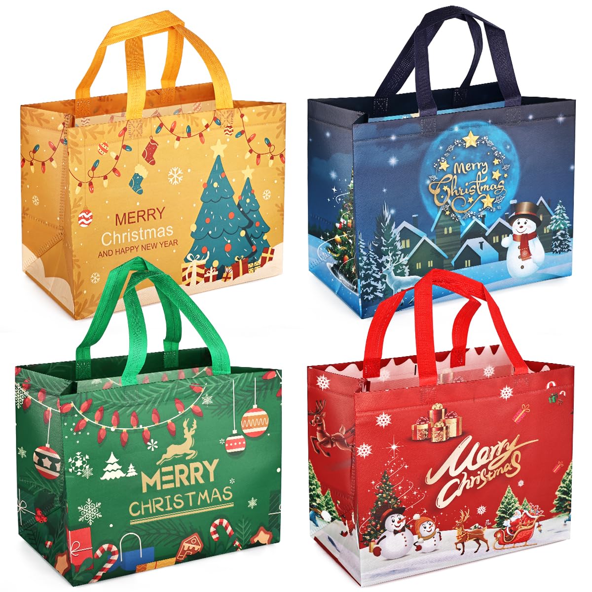 4PCS Multifunctional Non-Woven Christmas Tote Bags for Gifts Wrapping Shopping - 32.5×25×17cm