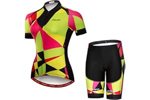 JPOJPO Women Cycling Jersey Set Short Sleeve+5D Padded Bicycle Shorts Quick-Dry Reflective 3-Pockets
