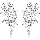 EVER FAITH Vintage Rhinestone Statement Earrings, Fashion Bling Colorful Marquise Drop Crystal Cluster Dangle Pierced Earrings for Women