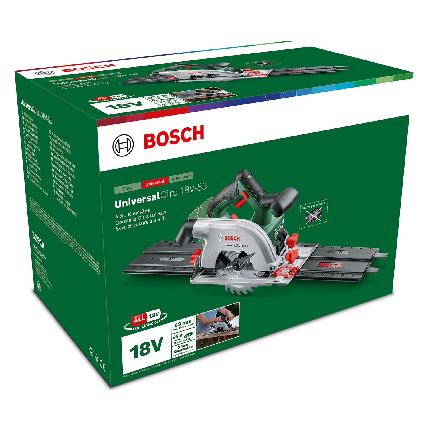 Bosch Akku-Kreissäge UniversalCirc 18V-53 (Präzises Sägen in jedem Holzmaterial; max. Schnitttiefe 53 mm; 2 tlg. Führungsschienenset; 18 Volt System; ohne Akku) – Amazon Edition 8