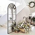 TinyTimes 65×22" Arched Window Finished Full Length Mirror, Wall Mirror, Metal Frame, Home Decor Mirror, Windowpane Mirror, Wall Mounted or Leaning, No Stand - Black