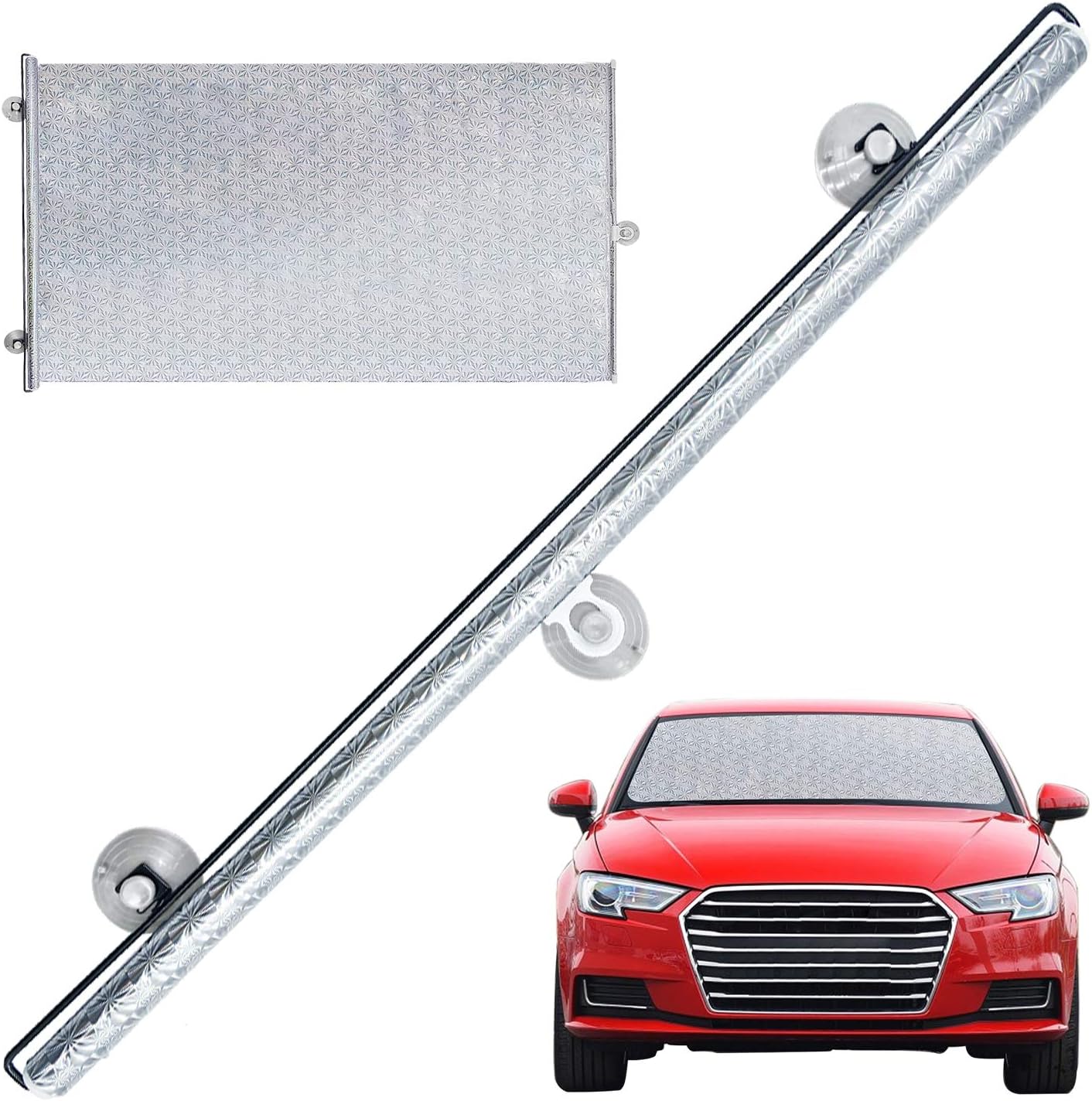 SANTOO Retractable Car Windshield Sunshade, Universal Car Windscreen Sunshade with 3 Suction Cup UV Protector Cover for SUV MPV Auto - Cover 97%