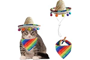 AWOCAN Cat Sombrero Cat Hats Bandana Scarf Rainbow Scarf Pet Straw Hat Cinco De Mayo Pet Hats Mini Sombrero Hat for Cat Puppy Small Dog Party/Birthday/Photo(Multicolour+S)