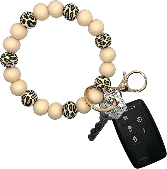 Keychain Bracelet Bangle Wristlet Round Key Ring Silicone Beaded Large