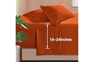 Manyshofu Extra Deep Pocket Full Size Sheets Set - Hotel Luxury 1800 Thread Count Sheets & Pillowcases - Kids Bedding Set up to 24" Mattress - Burnt Orange Bed Sheets 18-24 Inch Deep Pockets - 4Pcs