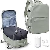 suwasp Vacuum Compression Backpack, 45L Expandable Travel Backpack with Electric Vacpack Pump, Travel Vacuum Bags with Shoe Compartment/17inch Laptop Compartment/USB Port, Glassgreen