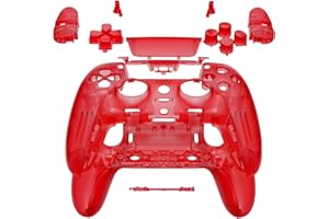 eXtremeRate Full Set Shell with Buttons Touchpad Compatible with p s 5 Edge Controller, Clear Red Replacement Decorative Trim Shell Front Back Plates Compatible with p s 5 Edge Controller