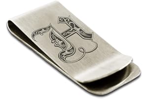 FlameReflection Stainless Steel Money Clip for Men Royal Font Initial Wallet Cash Card Holder Grand Papa Dad Son A-Black