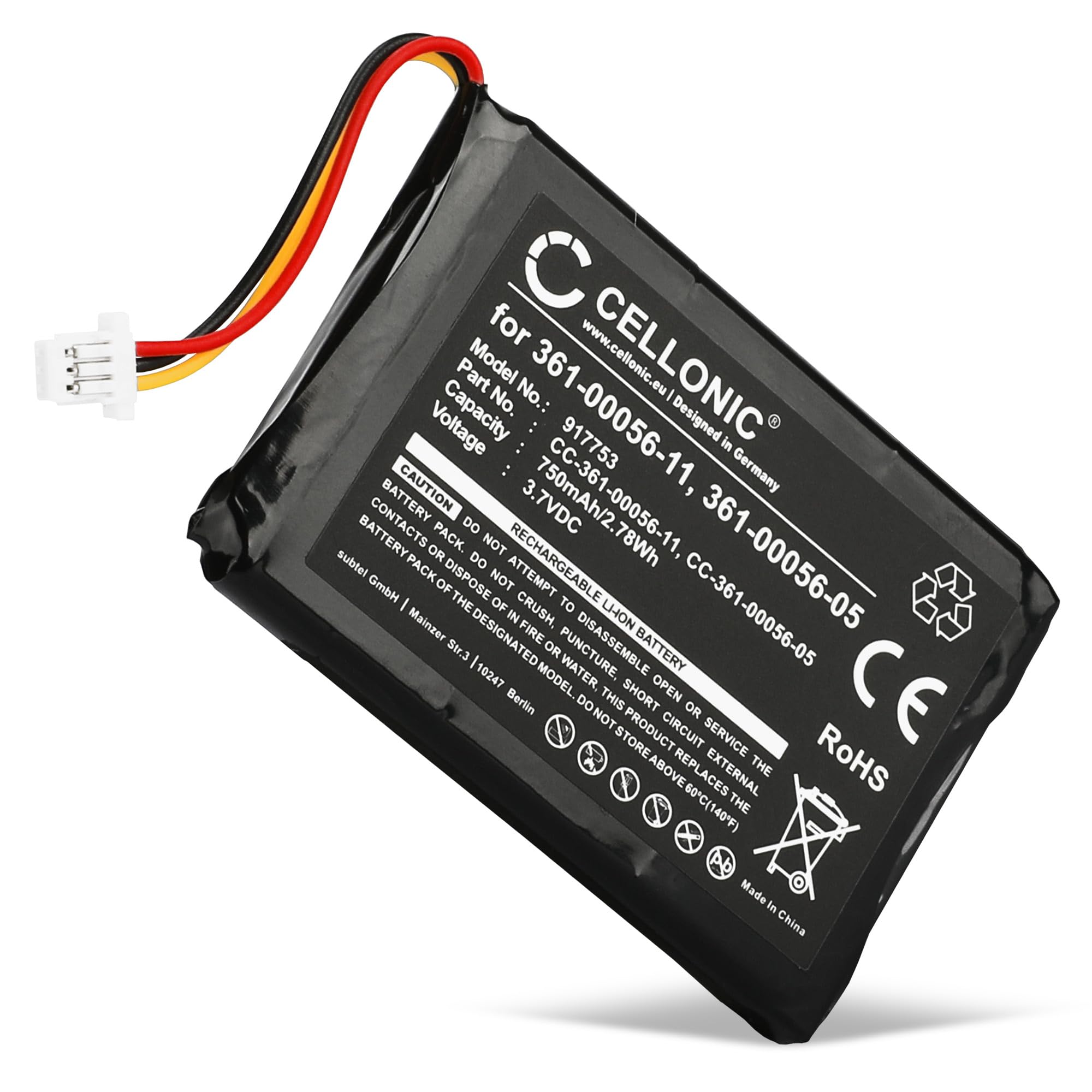 CELLONIC, battery sat nav compatible with Garmin Camper 770 LMT-D, Nüvi 42, Nüvi 2689 (750mAh, 3.7V) Replacement battery 361-00056-05 361-00056-11