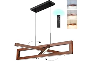 ELYONA 35.5" Wood Linear Rotatable Pendant Light 36W LED Dimmable & Color Temperature Modern Remote Control 3-Light Linear Hanging Light Chandelier for Dining Room Kitchen Island Office Pool Table