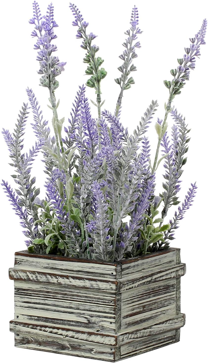 Artificial Lavender Decor Fake Lavender Plant in Rustic Wooden Box for Home Garden Wedding Decorations - Artificial Flowers - Purple Decor