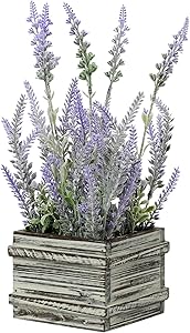 Artificial Lavender Decor Fake Lavender Plant in Rustic Wooden Box for Home Garden Wedding Decorations - Artificial Flowers - Purple Decor