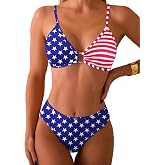 Fanuerg Women's Triangle Bikini Sets O Ring Linked Two Piece Swimsuits Floral Printed Cheeky Bathing Suit
